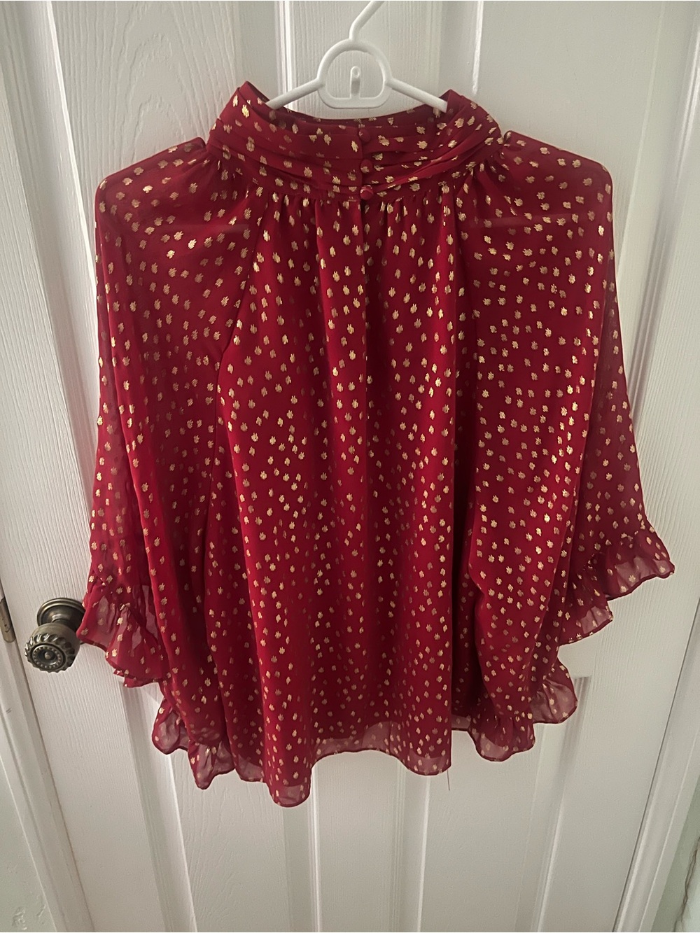 Vince Camuto Red Blouse with Gold Details, Ruffled Wide Sleeves Size. XL - Picture 3 of 8